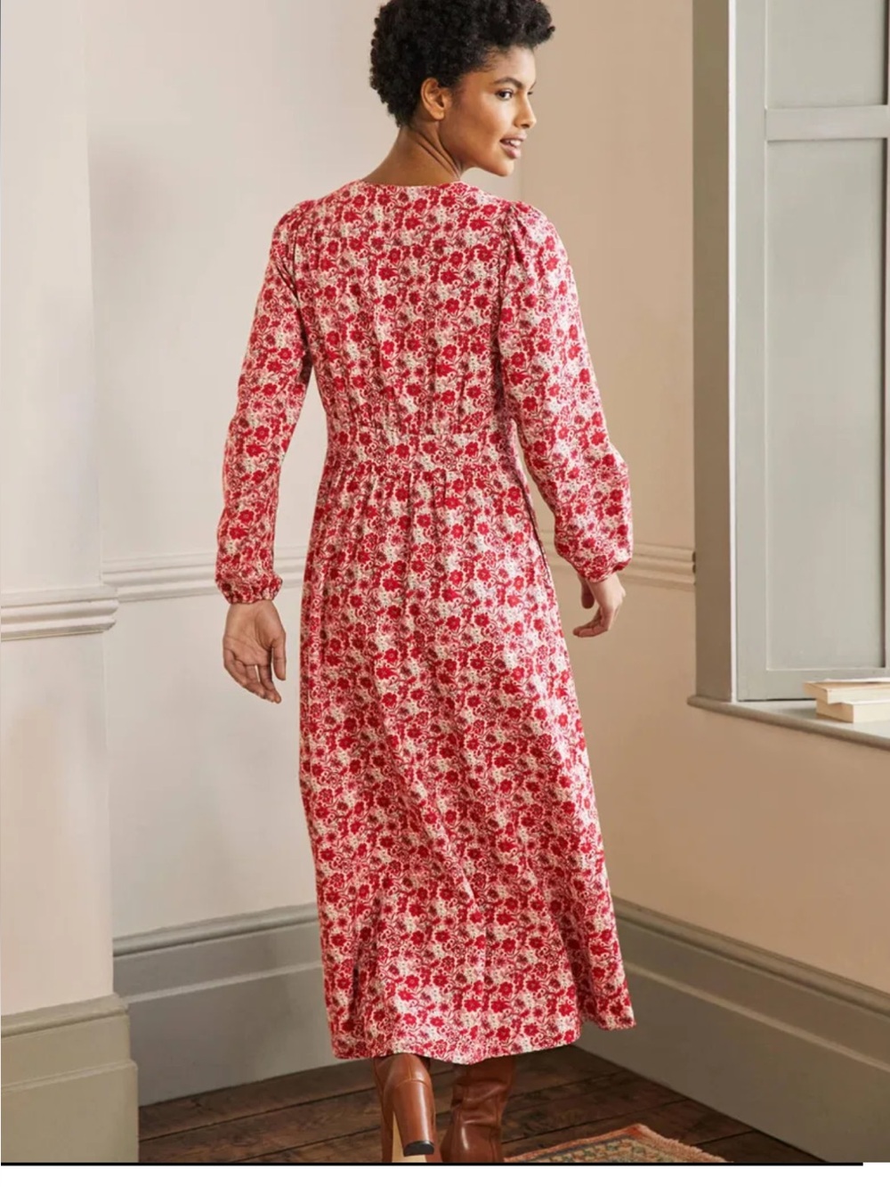 Boden Button Through red and pink floral prairie Maxi Tea Dress size 12 - Picture 3 of 15
